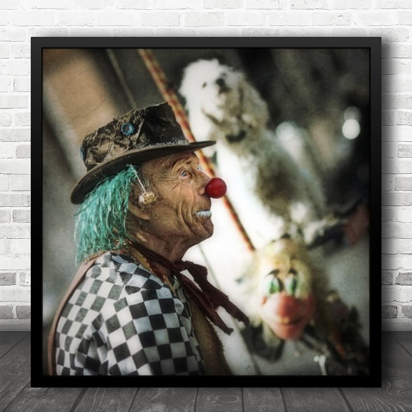 Clown Checkers Portrait Dog Blur Grain Square Person Conceptual Square Wall Art Print