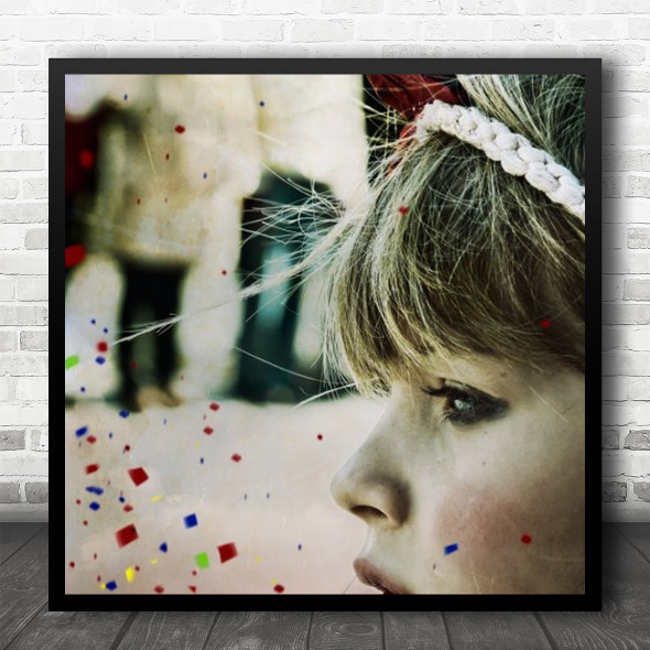 Square Girl Conceptual Portrait Woman Person Colourful Confetti Square Wall Art Print