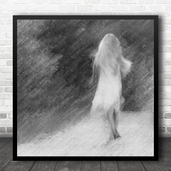 Texture Painterly Grain Grainy Woman Person Portrait Ghost Mood Square Wall Art Print