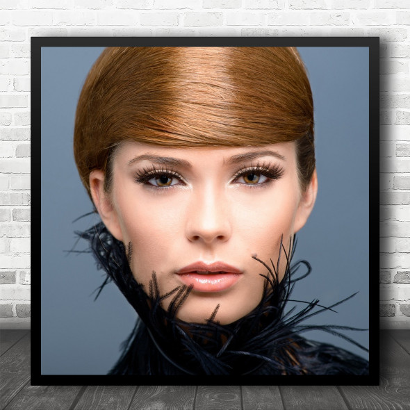 Portrait Face Model Person Strict Studio Woman Straight Fashion Square Wall Art Print