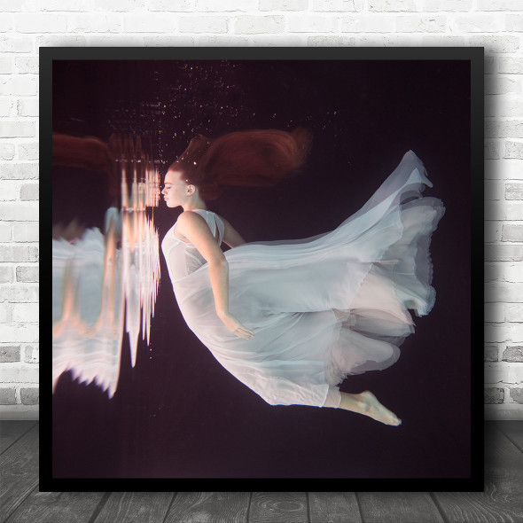 Floating Girl Surreal Flow Flowing Mermaid Bubble Bubbles Water Square Wall Art Print
