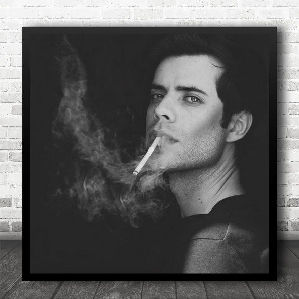 Portrait Cigarette Smoke Smoker Man Retro Mood Emotion Feeling Square Wall Art Print