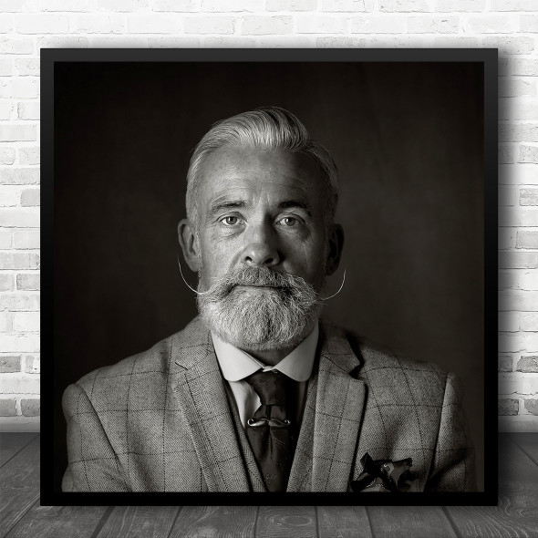 Beard Moustache Man Portrait Tweed Suit Jacket Old With A Tash Square Wall Art Print