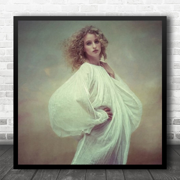 Portrait Half Body Woman Face Curly Hair Studio Beauty Make Up Square Wall Art Print