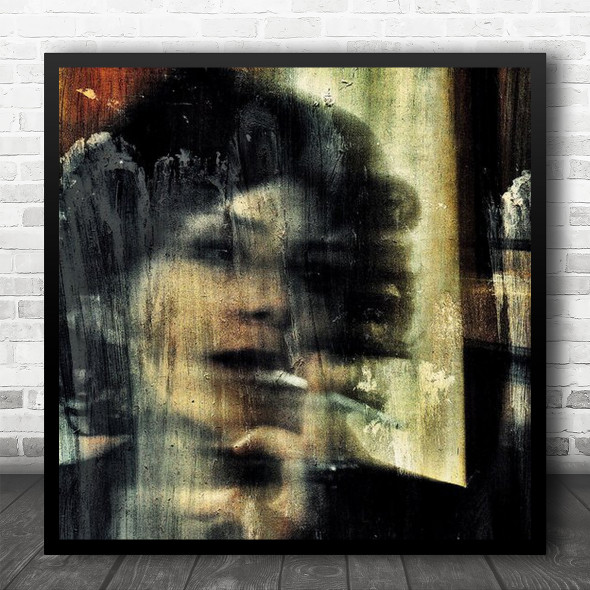 Sketch Painterly Woman Portrait Face Smoker Smoking Cigarette Square Wall Art Print