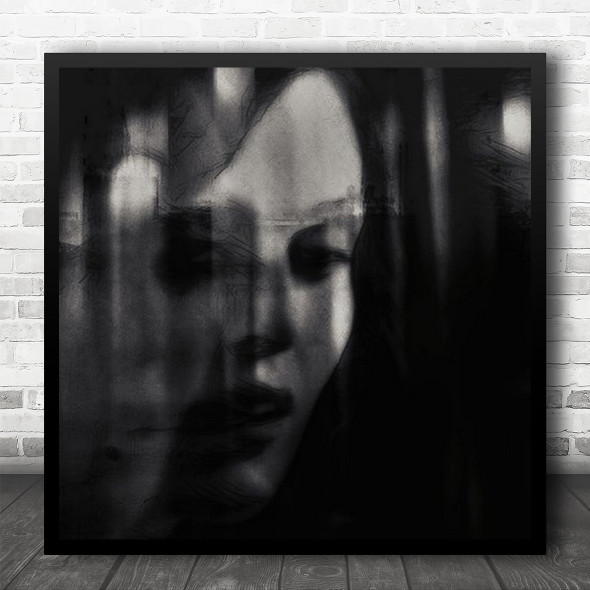 Ghost Face Dark Low-Key Portrait Double Exposure Mood Emotion Square Wall Art Print