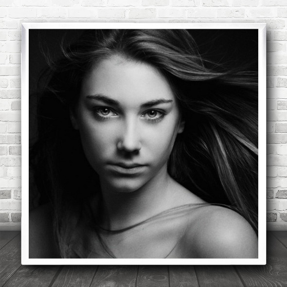 Portrait Girl Face Hair Mood Emotion Feeling Expression Woman Square Wall Art Print