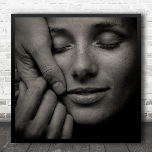 Love Portrait Romance Romantic Woman Smile Mood Emotion Hands Square Wall Art Print