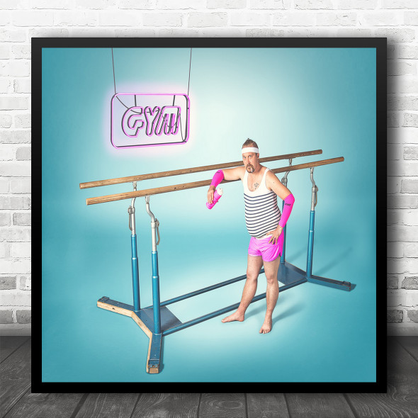 Gym Pastel Humour Colours Pink Bars Humour Fun Funny Gymnast Square Wall Art Print