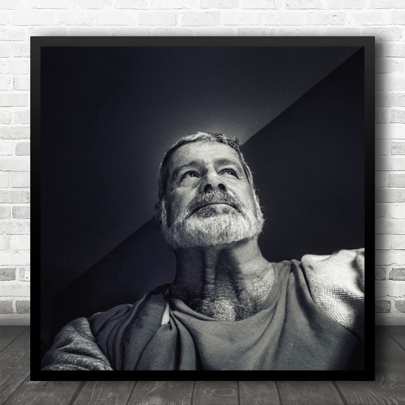 Portrait Old Man Elder Older Elderly Beard Bearded Nose Eyes Square Wall Art Print