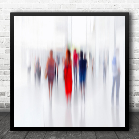 High-Key Smudge Crowd Red Dress Streaks Blur Blurry Woman In Square Wall Art Print