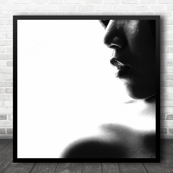 High-Key Lips Mouth Face Portrait White Bright Mood Emotion Square Wall Art Print