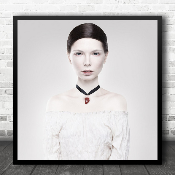 Portrait Person Necklace Russia High-Key Model White Bright Square Wall Art Print