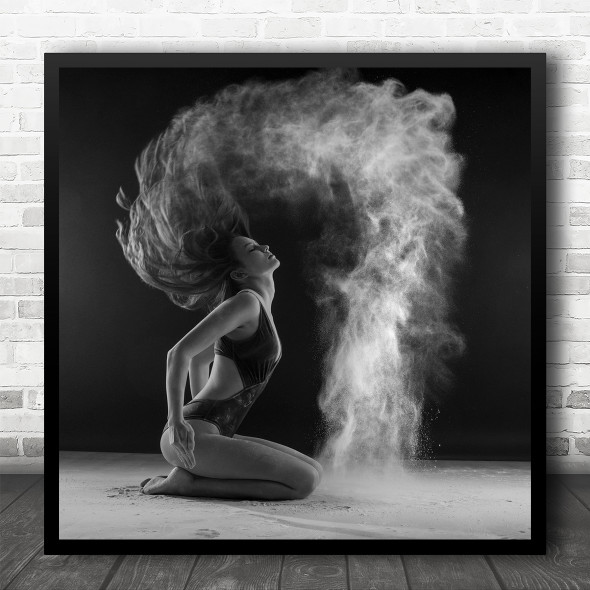 Dance Dancer Ballet Powder Smoke Hair Flour Dust Ballerina Square Wall Art Print