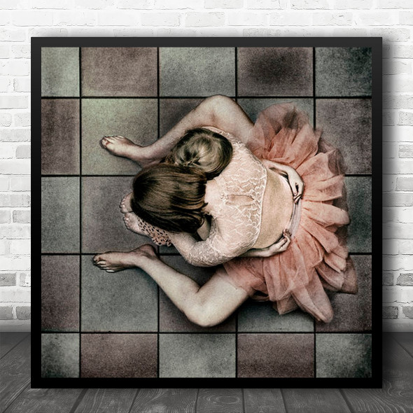 Hug Embrace Love Mother Daughter Tiles Grid Skirt Portrait Square Wall Art Print