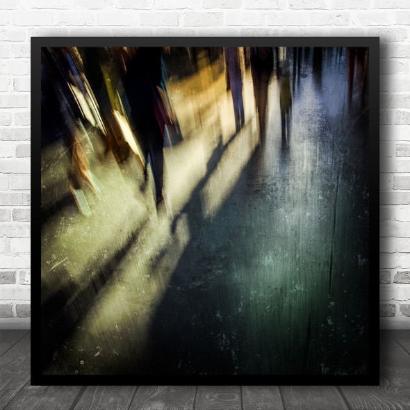 Street Painterly Rush Blur Blurry Abstract Legs Group Walk Square Wall Art Print