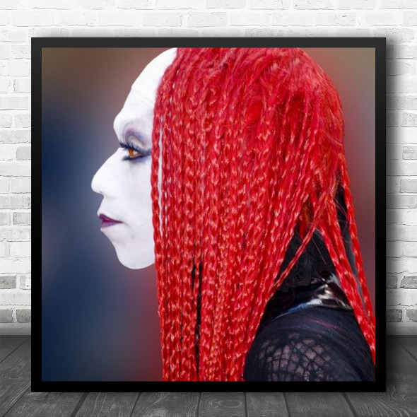 Pale White Woman Red Hair Bokeh Profile Portrait Outside Square Wall Art Print