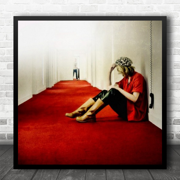 Modern Surreal Surrealism Red Hallway Fantasy People Man Square Wall Art Print