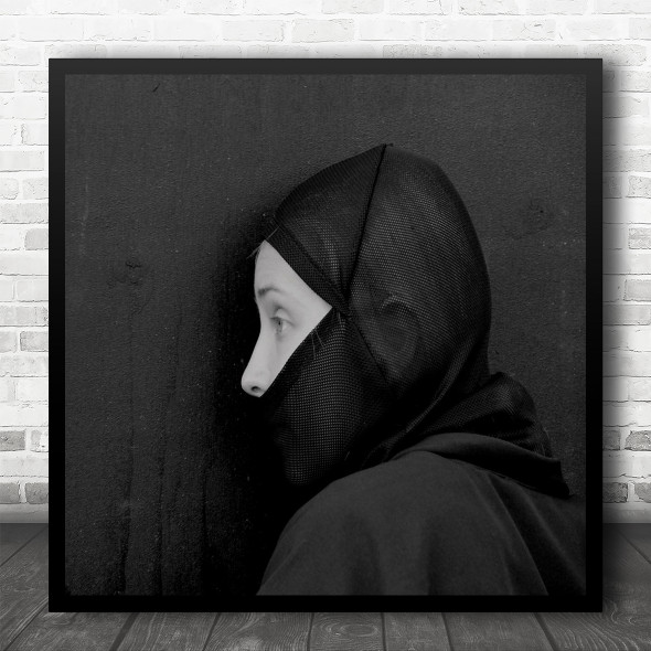 People Portrait Street Montreal Canada Mask Wall Woman Square Wall Art Print