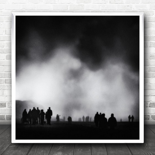 Beach Coast People Silhouette Mist Cloud Grain Grainy Square Wall Art Print