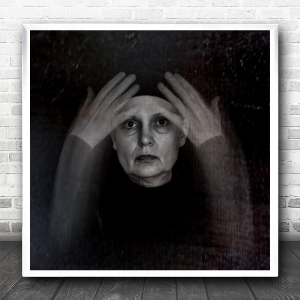 Eerie Woman Self Portrait Art Vision Distressed Square Wall Art Print