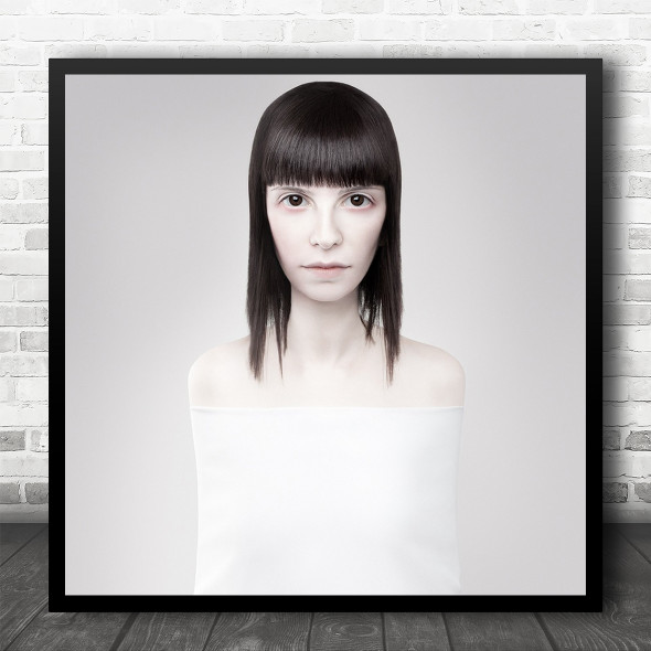 Portrait Russia High-Key Woman White Eyes Bangs Square Wall Art Print