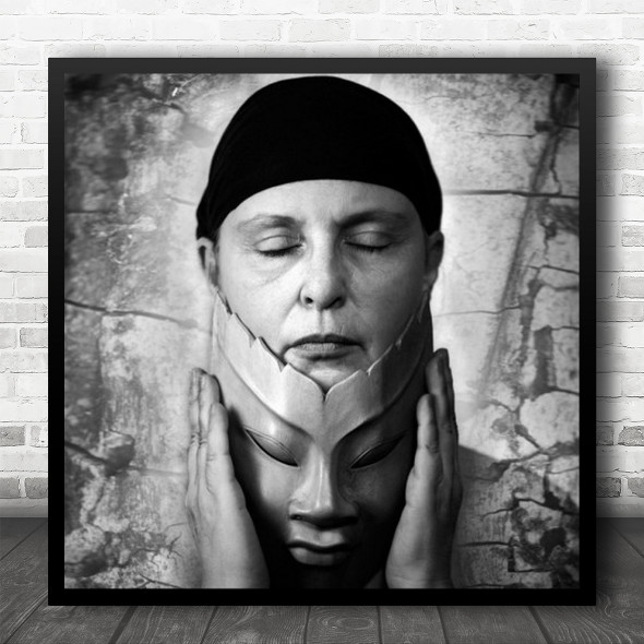 Portrait Face Self Indoor Unmasking Square Wall Art Print