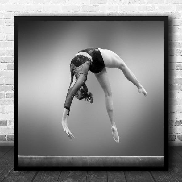 Gymnast Gymnastics Flight Fly Flying Gravity Jump Leap Leaping Square Wall Art Print
