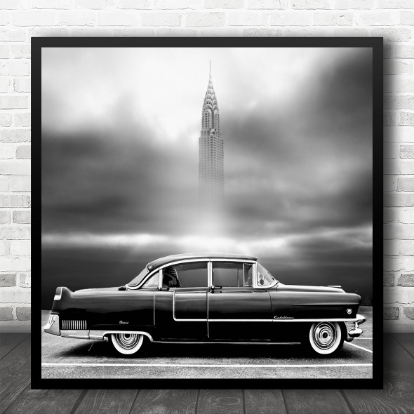 Classic Car Old Vintage Empire State Building Chrysler Vehicle Square Wall Art Print