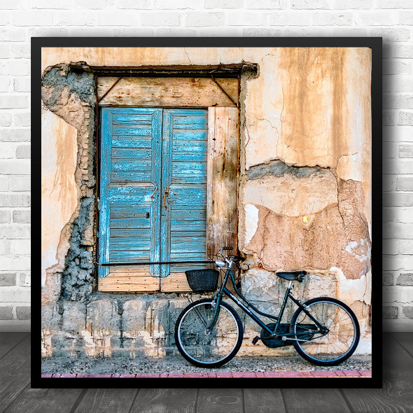 Bicycle Window Old Architecture Ruined Urban City Town Facade Square Wall Art Print