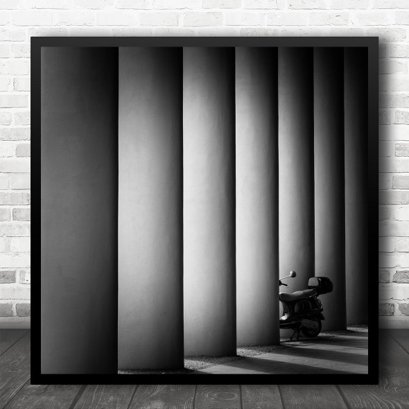 Shadow Scooter Dark Grey Lines Graphical Pillars Light Moped Square Wall Art Print