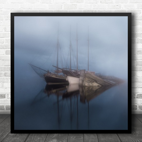 Beky Zadar Ship Boat Sail Landscape Seascape Water Fog Mist Haze Square Wall Art Print