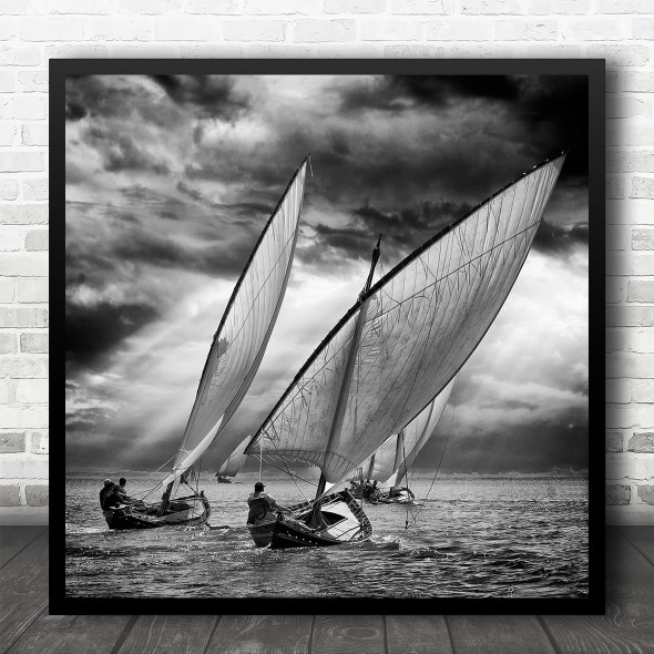 Action Adventure Sport Boat Sail Sailboat Person Sailing Ocean Square Wall Art Print