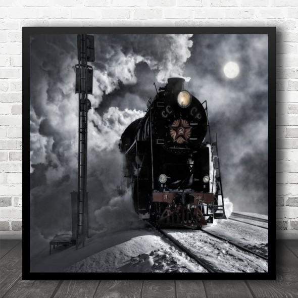 Creative Surreal Edit Conceptual Train Railway Moon Fog Foggy Square Wall Art Print