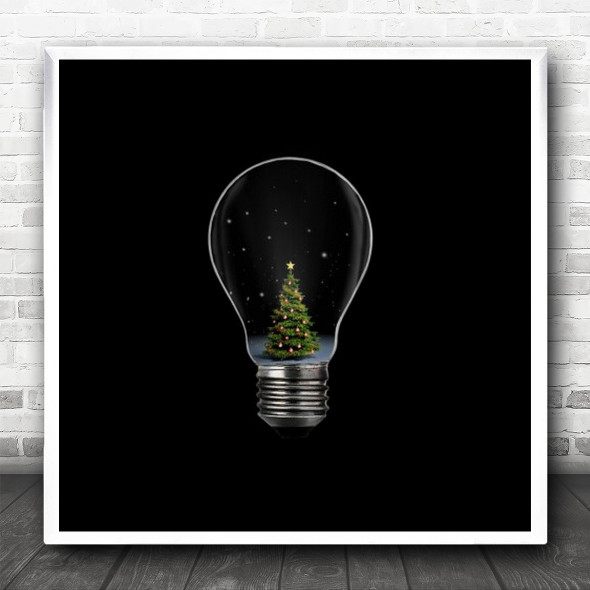 Christmas Tree Merry Happy Holidays Light Bulb Seasons Star Square Wall Art Print