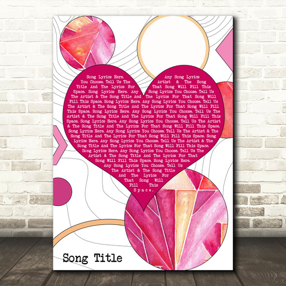 Abstract Pink Heart & Circles Any Song Lyric Personalised Music Wall Art Print