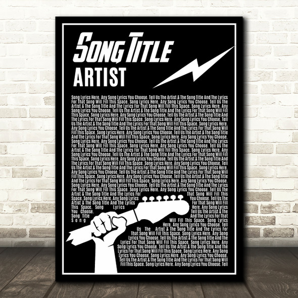 Black & White Guitar Lightening Rock Any Song Lyric Personalised Music Art Print