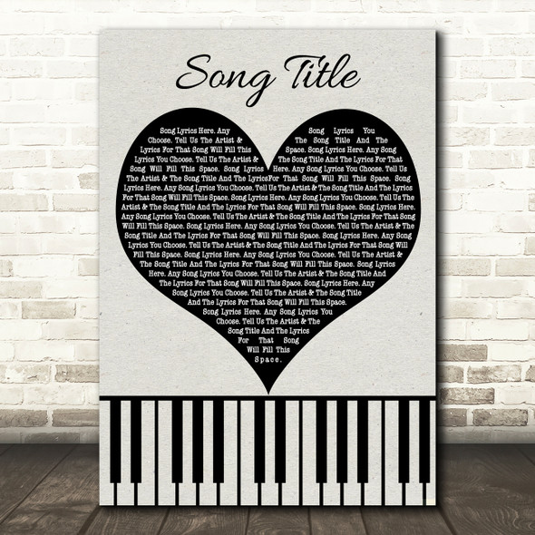 Black Heart & Piano Keys Any Song Lyric Personalised Music Wall Art Print