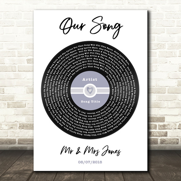 Blue Heart Vinyl Record Label Any Song Lyric Personalised Music Wall Art Print