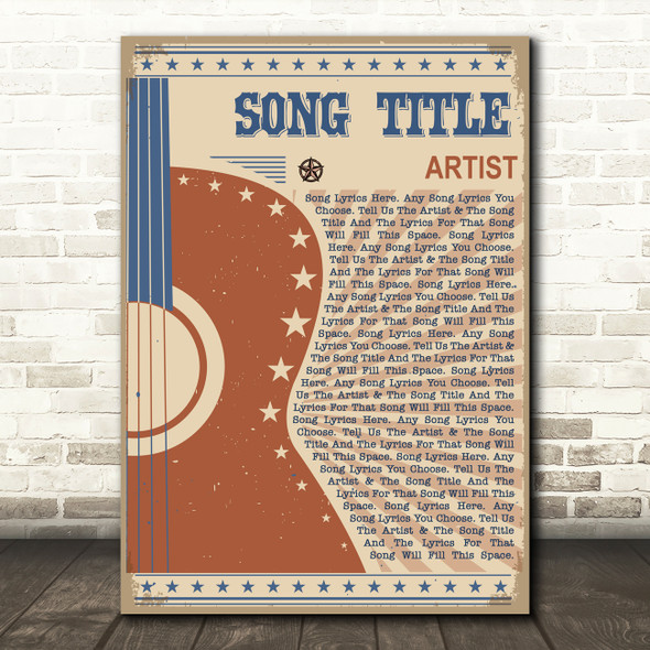 Country Western Festival Guitar Any Song Lyric Personalised Music Wall Art Print