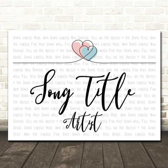 Entwined Hearts Line Art Any Song Lyric Personalised Music Wall Art Print