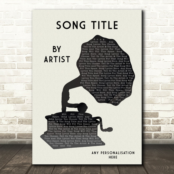 Gramophone Black Minimal Any Song Lyric Personalised Music Wall Art Print