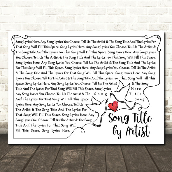 Line Art Doves & Heart Any Song Lyric Personalised Music Wall Art Print
