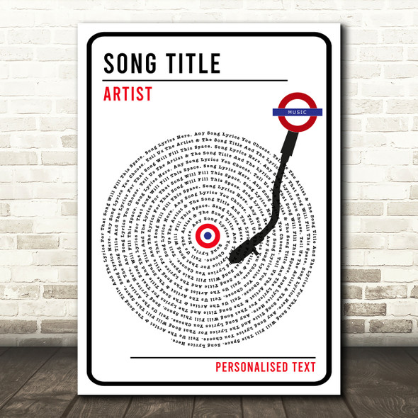 London Sign Style Vinyl Record Any Song Lyric Personalised Music Wall Art Print