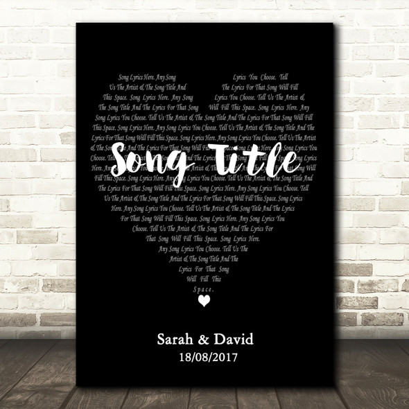 Simple Heart Black & White Any Song Lyric Personalised Music Wall Art Print