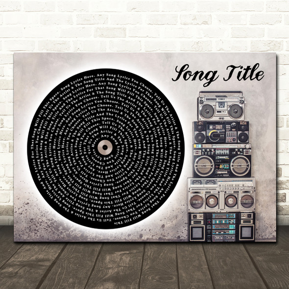 Vinyl Record & Boom Box Any Song Lyric Personalised Music Wall Art Print