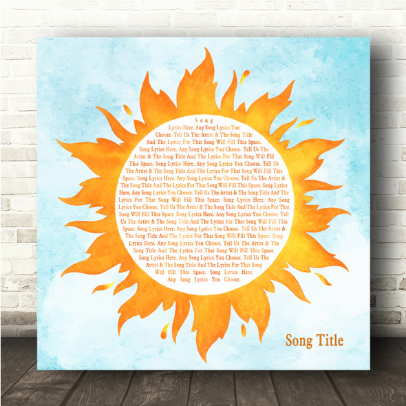 Watercolour Sun Sunshine Square Any Song Lyric Personalised Music Wall Art Print