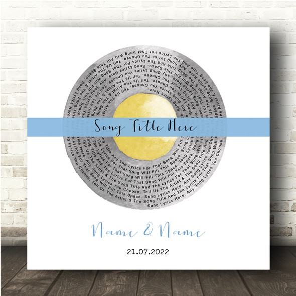 Grey Yellow Blue Square Vinyl Record Any Song Lyric Personalised Music Art Print