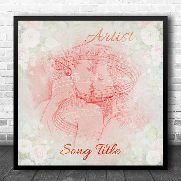 Kissing Couple Romantic Chic Floral Square Any Song Personalised Music Song Lyric Art Print