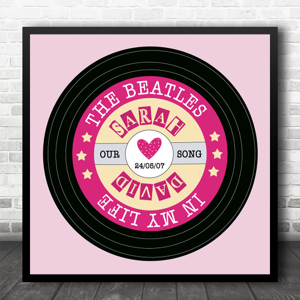 Pink Square Vinyl Record Any Song Personalised Square Music Song Lyric Wall Art Print